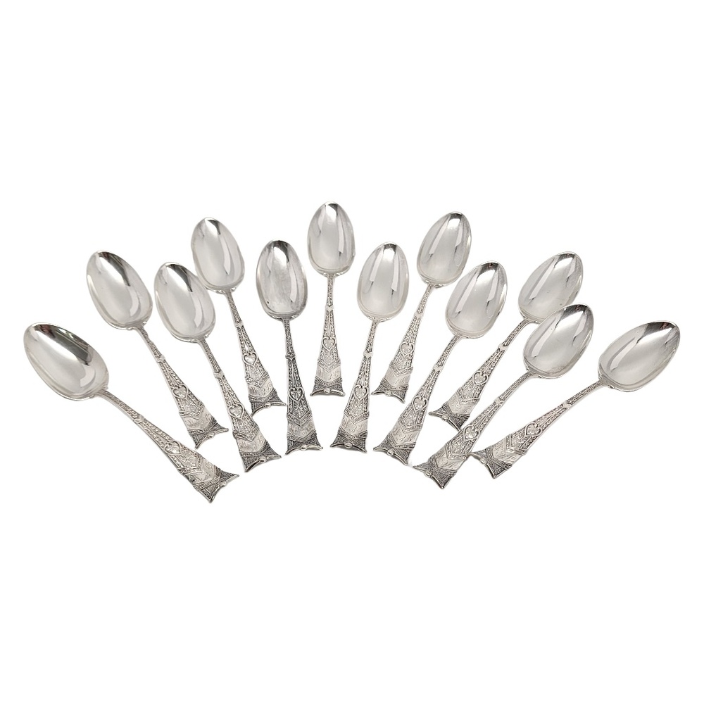 Set of 12 George Shiebler Sterling Silver Amaryllis Teaspoons w/Engraving #15844